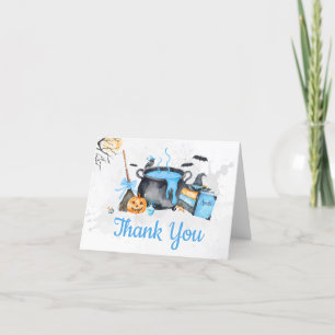 Blue Baby is Brewing Pumpkin Halloween Baby Shower Letterpress Thank You Card