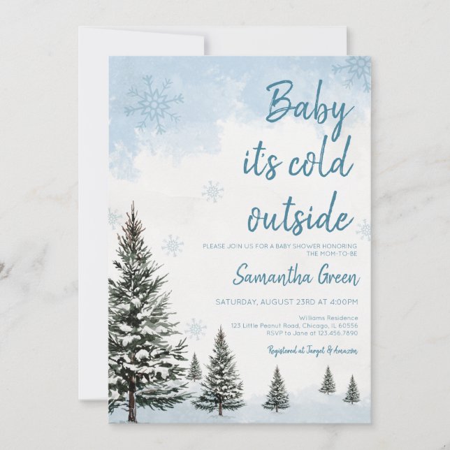 Blue Baby It's Cold Outside Baby Shower Invitation (Front)