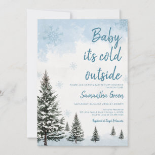 Blue Baby It's Cold Outside Baby Shower Invitation