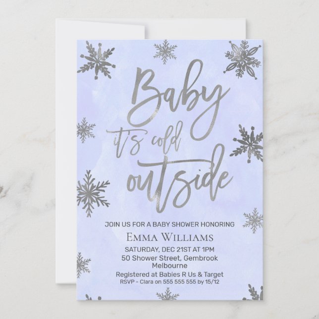Blue baby it's cold outside Baby Shower Invitation (Front)