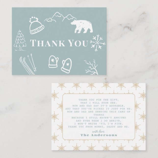 Blue Baby It's Cold Outside Baby Shower Thank You Note Card (Front/Back)