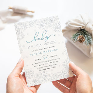 Blue "Baby It's Cold Outside" Winter Baby Shower Invitation