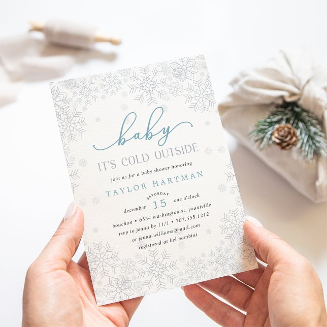 Blue "Baby It's Cold Outside" Winter Baby Shower Invitation (Creator Uploaded)