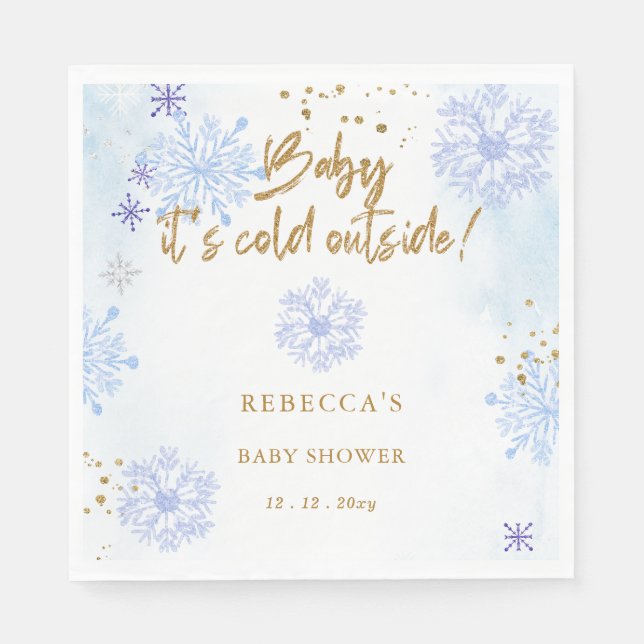 Blue Baby its Cold Outside Winter Baby Shower Napkins (Front)