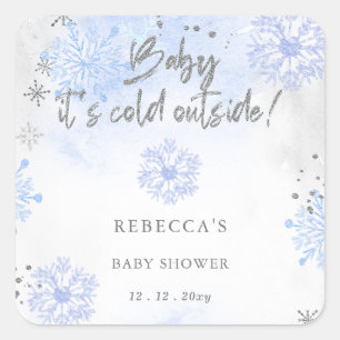 Blue Baby its Cold Outside Winter Baby Shower Square Sticker