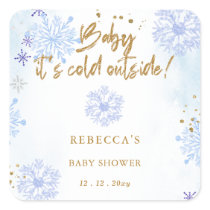 Blue Baby its Cold Outside Winter Baby Shower Square Sticker