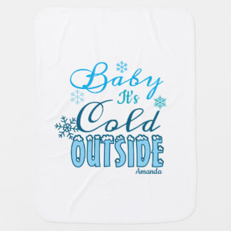 Blue Baby It's Cold Outside Winter Snowflak Baby Blanket