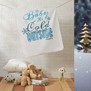 Blue Baby It's Cold Outside Winter Snowflak Blanket
