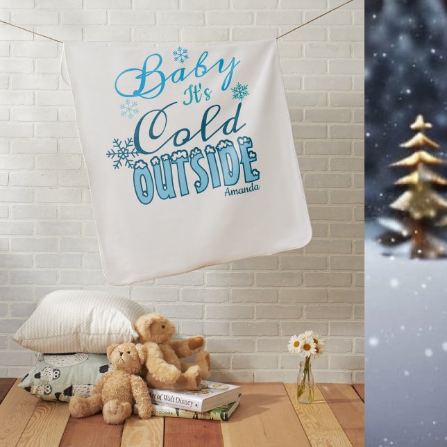 Blue Baby It's Cold Outside Winter Snowflak Blanket (Creator Uploaded)