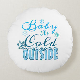 Blue Baby It's Cold Outside Winter Snowflake Kid's Round Pillow