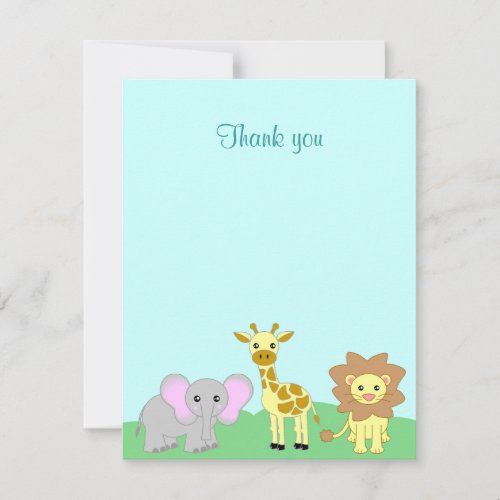 Blue Baby Jungle Animals Flat Thank You Note Invite