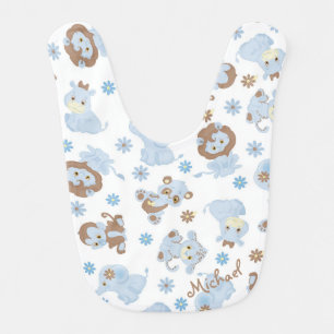 Blue Baby Jungle Animals Pattern Bib