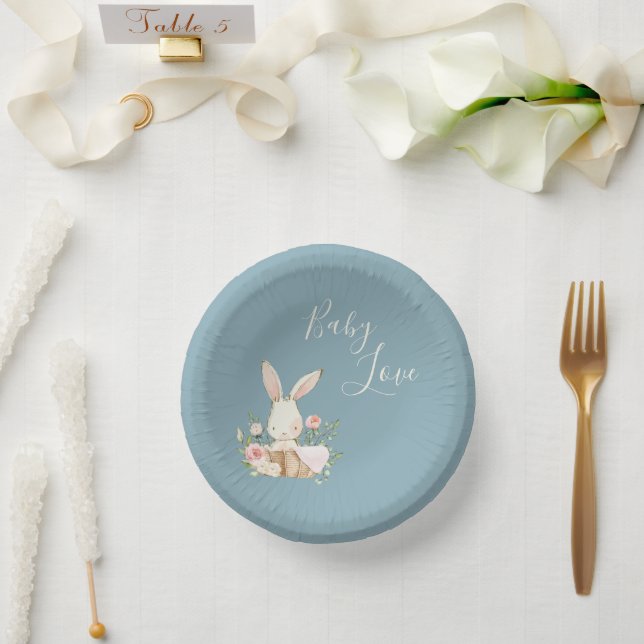 Blue Baby Love Script Baby Shower Paper Bowls (Wedding)