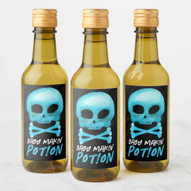 Blue Baby Makin' Potion Halloween Baby Shower Wine Label | Zazzle