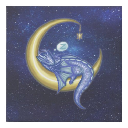 Blue Baby Moon Dragon Faux Canvas Print