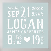 Blue Baby Name and Birth Stats | Editable Colors Poster