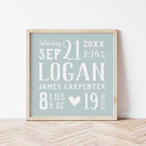 Blue Baby Name and Birth Stats  Editable Colors Poster