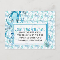 Blue Baby Octopus Baby Shower Advice for Mom &amp; Dad Postcard