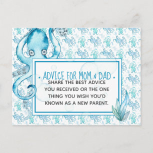Blue Baby Octopus Baby Shower Advice for Mom & Dad Postcard
