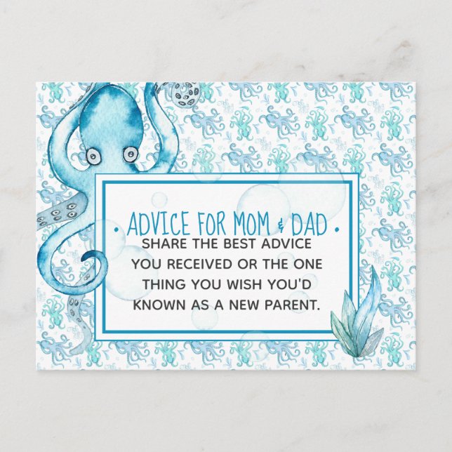 Blue Baby Octopus Baby Shower Advice for Mom & Dad Postcard (Front)
