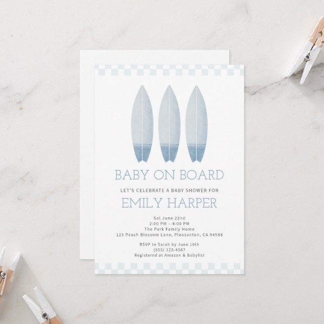 Blue Baby on Board Baby Shower Invitation (Front/Back In Situ)