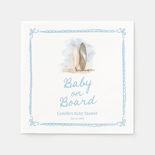 Blue Baby on Board Beach Baby Shower Napkins