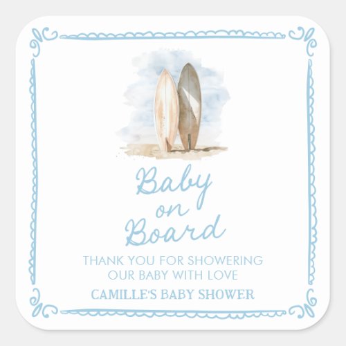 Blue Baby on Board Summer Baby Shower Square Sticker
