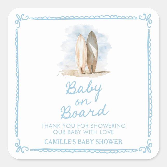 Blue Baby on Board Summer Baby Shower Square Sticker (Front)