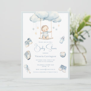 Blue Baby on Cloud Boy Baby Shower Invitation