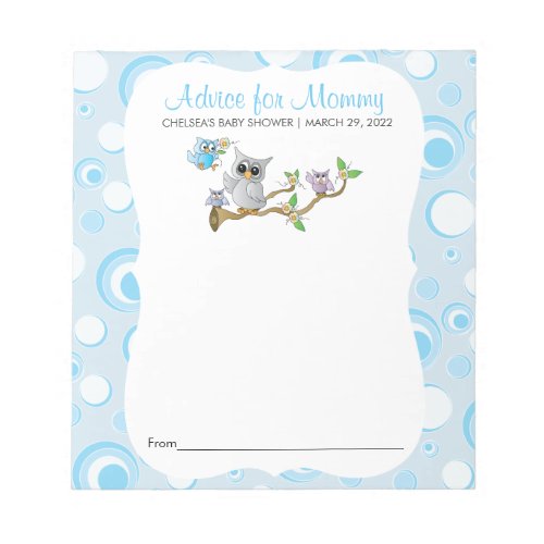 Blue Baby Owl  Baby Shower_ Advice Notepad