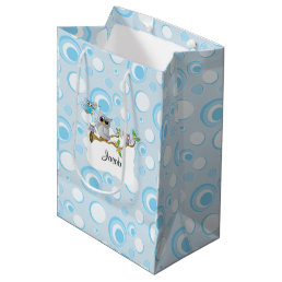 Blue Baby Owl Baby Shower Medium Gift Bag