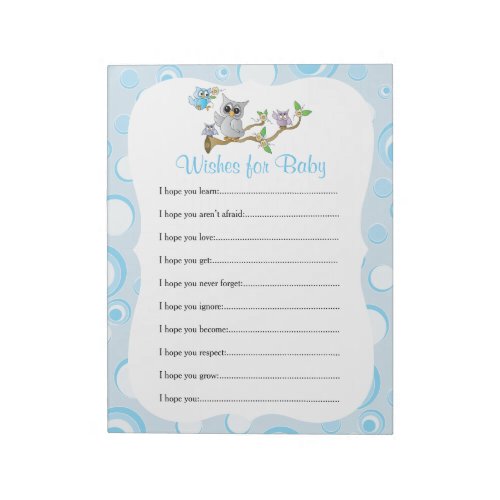 Blue Baby Owl  Baby Shower _ Wishes Notepad