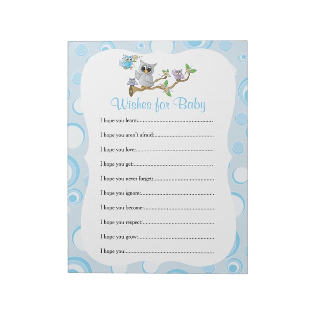 Blue Baby Owl | Baby Shower - Wishes Notepad (Rotated)