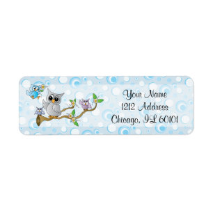 Blue Baby Owl   Shower Theme Label