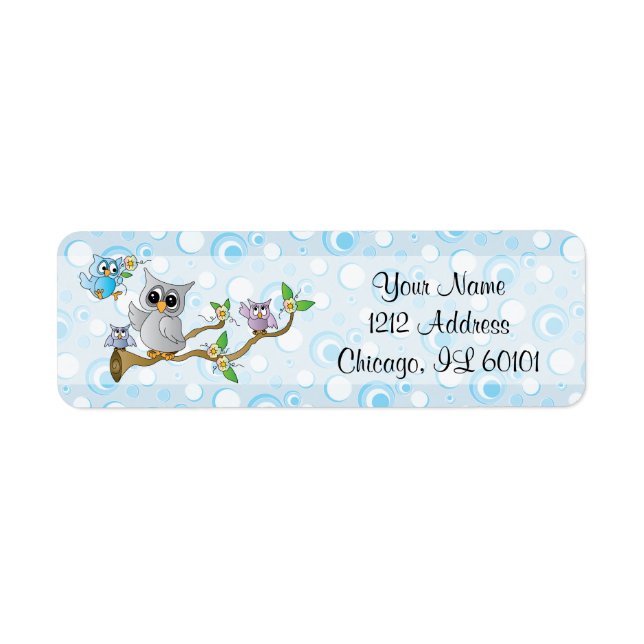 Blue Baby Owl | Shower Theme Label (Front)