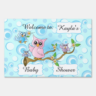 Blue Baby Owl Shower Theme Sign
