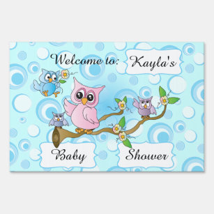 Blue Baby Owl   Shower Theme Sign