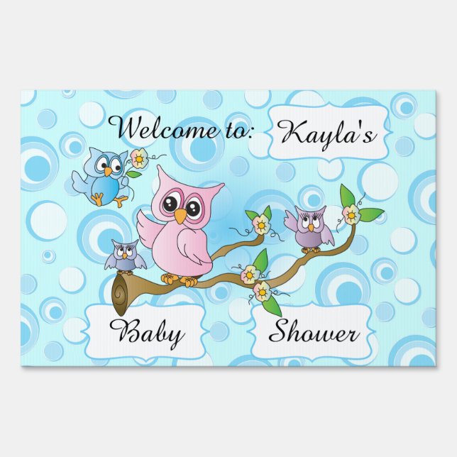 Blue Baby Owl | Shower Theme Sign (Front)