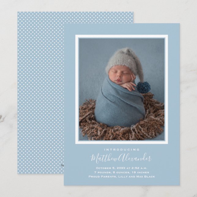 Blue Baby Photo Birth Announcements (Front/Back)