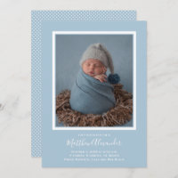 Blue Baby Photo Birth Announcements