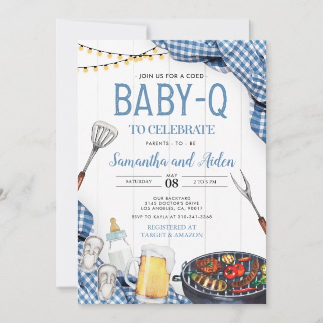 Blue Baby-Q Baby Shower Invitation (Front)