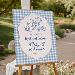 Blue Baby Q BBQ Cookout Couples Shower Welcome Foam Board