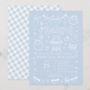 Blue Baby Q Bbq Grill Boy Baby Shower Invitation