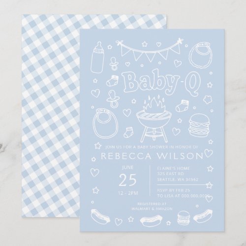 Blue Baby Q Bbq Grill Boy Baby Shower  Invitation