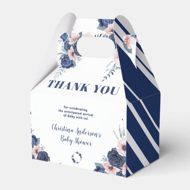 Blue Baby-Q Floral Rose Pastel BBQ Baby Shower Favor Boxes (Front Side)