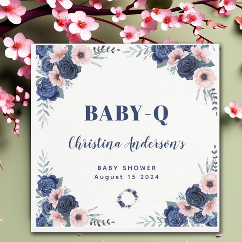 Blue Baby_Q Floral Rose Pastel BBQ Baby Shower Napkins