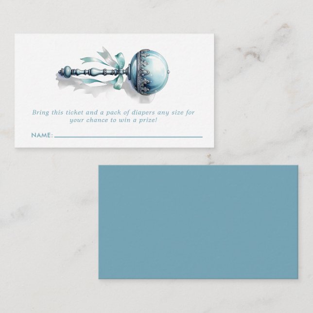 Blue Baby Rattle Boy Diaper Raffle Ticket Card (Front/Back)