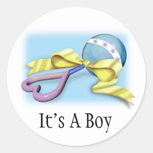 Blue Baby Rattle Its A Boy Classic Round Sticker