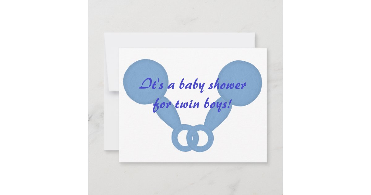 Blue Baby Rattles Twin Boys Shower Invitations | Zazzle