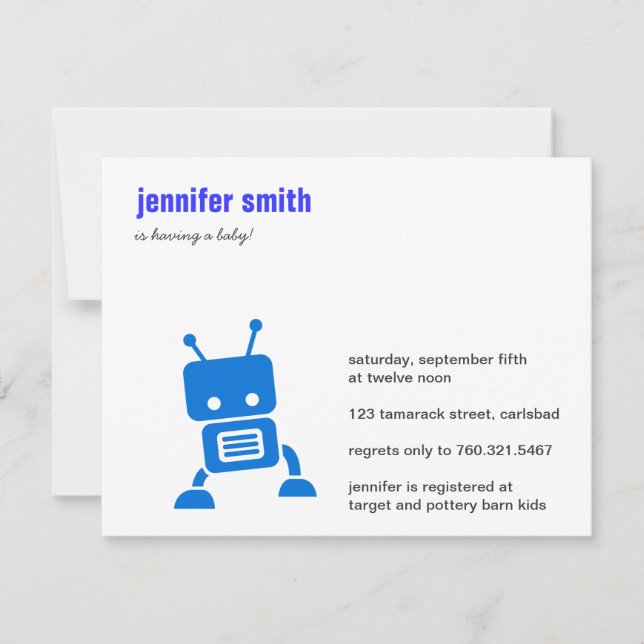 Blue Baby Robot Baby Shower Invite (Front)